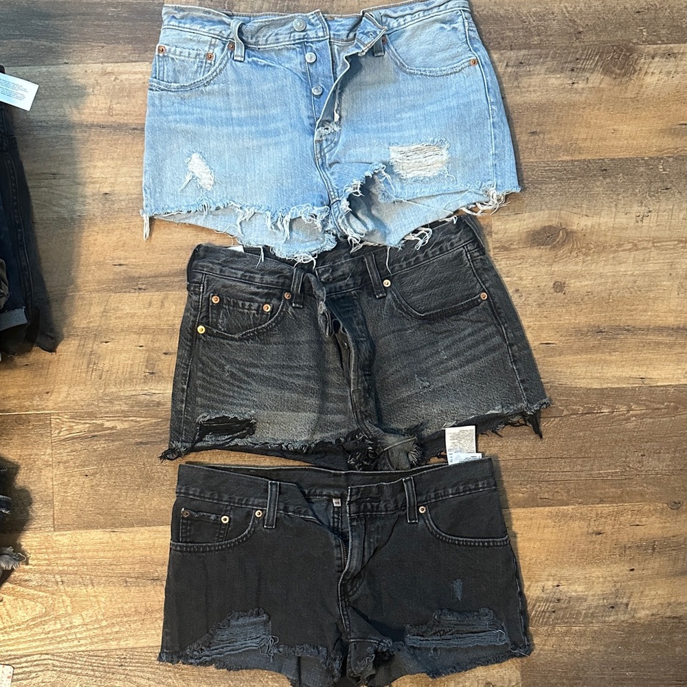 Levi's Distressed Denim Shorts - Light Blue and Black